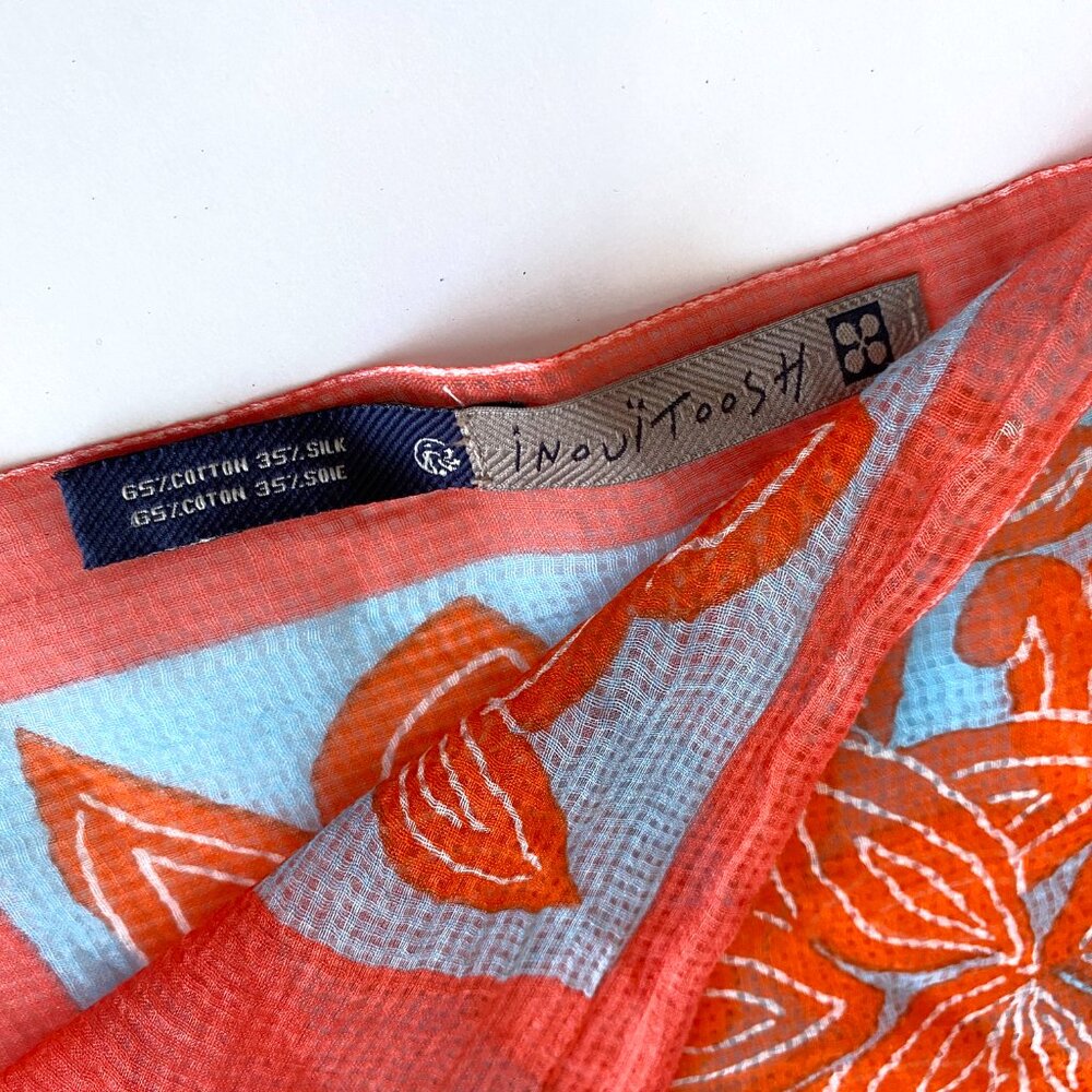 Inouitoosh Cotton and Silk Wing Cheetah Orange Blue Scarf 78"x38" - Picture 3 of 8